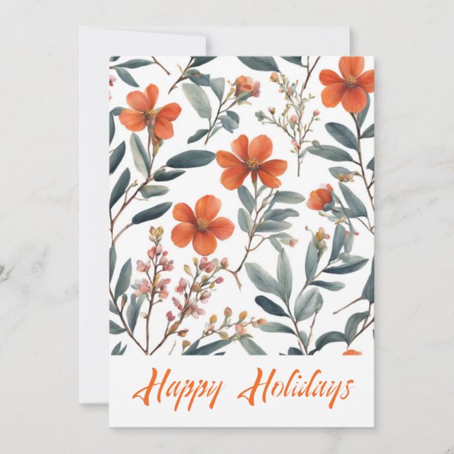 Cartão De Festividades Feliz Natal Flores Aquarelas Feliz Natal Feliz (Frente)