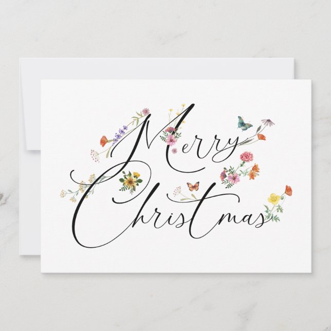 Cartão De Festividades Feliz Natal Flores Selvagens Boho Modern (Frente)