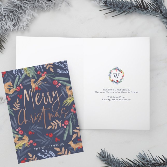 Cartão De Festividades Feliz Natal | Folhagem e Raposa de Aquarelas Festi (Merry Christmas | Festive Watercolor Foliage & Fox Holiday Card)
