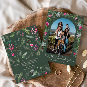 Cartão De Festividades Feliz Natal Folhagem Verde Rosa Arco Foto