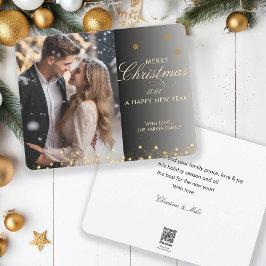 Cartão De Festividades Feliz Natal! Fonte do Script, Foto Dourada a Preto