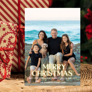Cartão De Festividades Feliz Natal Fonte Moderna Brilhante Uma Foto