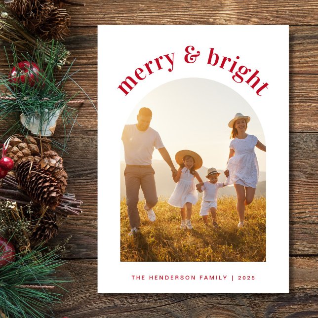 Cartão De Festividades Feliz Natal - Foto Archada da Família (Share the love and warmth of the season with your personalized photo Christmas card)