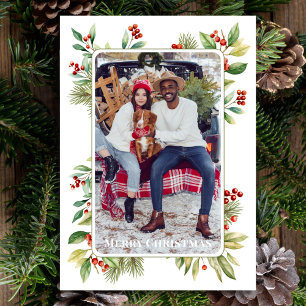 Cartão De Festividades Feliz Natal Foto Botânica Holly Greenery