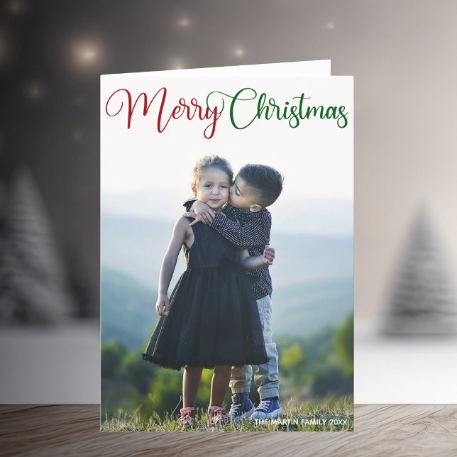 Cartão De Festividades Feliz Natal Foto Chic Red Green Dobrada (Criador carregado)