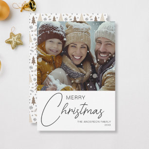 Cartão De Festividades Feliz Natal Foto da Família de Script Moderno