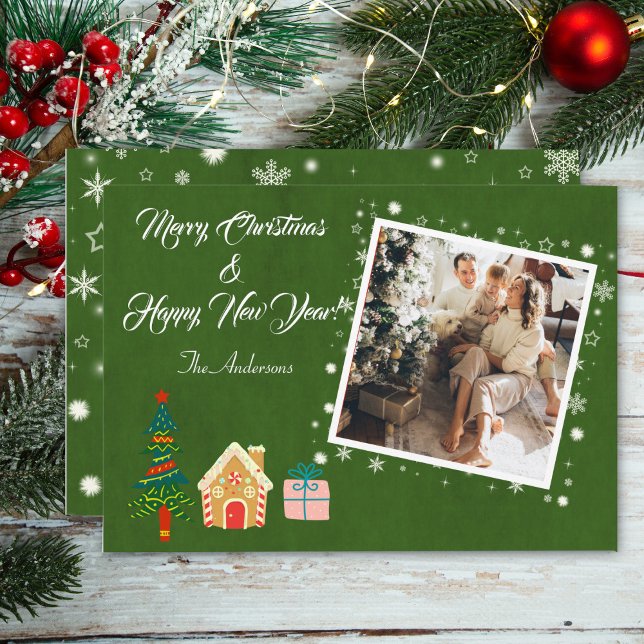 Cartão De Festividades Feliz Natal Foto da Família Evergreen (Criador carregado)