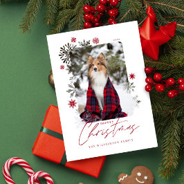 Cartão De Festividades Feliz Natal Foto da Família Flocos de Neve de inve