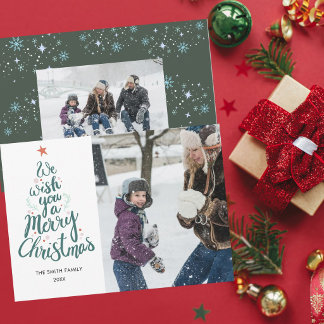 Cartão De Festividades Feliz Natal foto da família verde