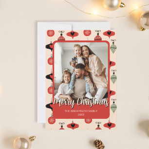 Cartão De Festividades Feliz Natal Foto da Família Vermelha