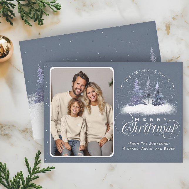 Cartão De Festividades Feliz Natal Foto da Família Woodland Winter (Criador carregado)