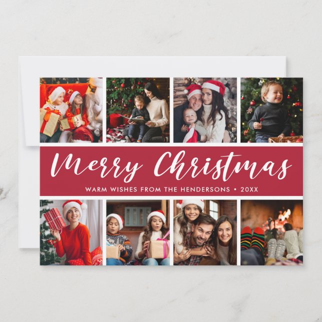 Cartão De Festividades Feliz Natal Foto de Colagem Caligrafia (Frente)