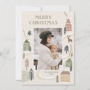 Cartão De Festividades Feliz Natal Foto de Família da Aldeia Aconchegan
