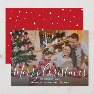 Cartão De Festividades Feliz Natal Foto de Família Simples Estrelas Verme