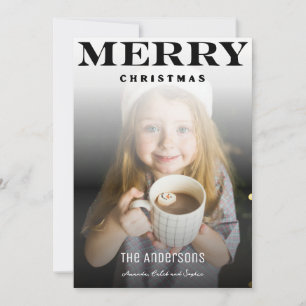 Cartão De Festividades Feliz Natal Foto de Família Simples Preto Branco