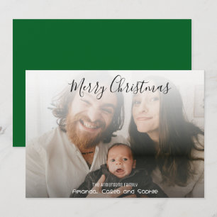 Cartão De Festividades Feliz Natal Foto de Família Simples Verde