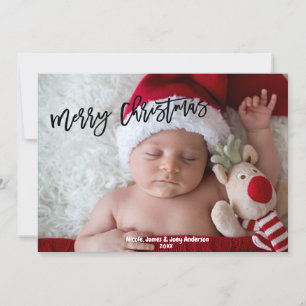 Cartão De Festividades Feliz Natal Foto de Férias com Letra Preta Moderna