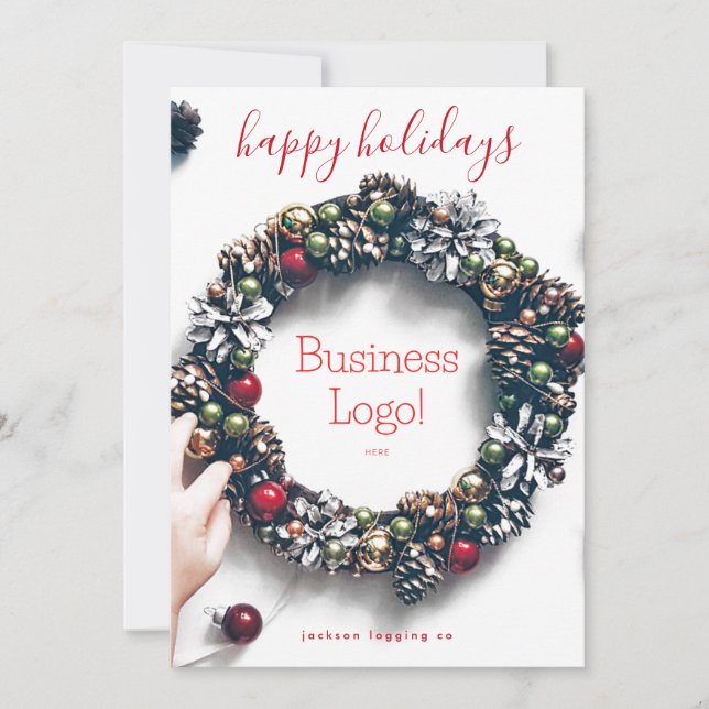 Cartão De Festividades "Feliz Natal" Foto de Natal Garland Wreath (Frente)