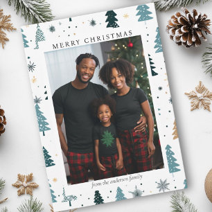 Cartão De Festividades Feliz Natal! Foto do padrão das árvores de Natal