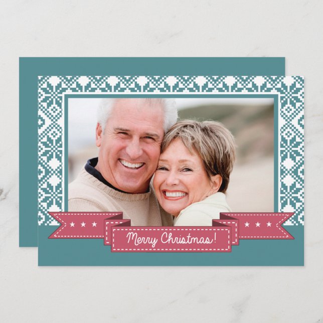 Cartão De Festividades Feliz Natal. Foto do padrão Nórdico Snowflake (Frente/Verso)