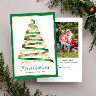 Cartão De Festividades Feliz Natal Foto Dourada da Árvore Verde