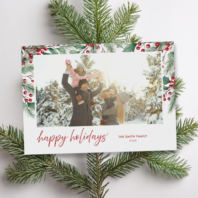 Cartão De Festividades Feliz Natal Foto Floral Botânica Moderna (Criador carregado)