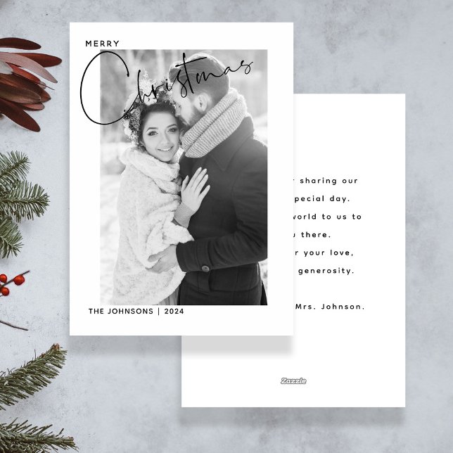 Cartão De Festividades Feliz Natal - Foto Manchada Primeiro Natal (Easily personalize this card with any favorite wedding photo, your personal message and name)