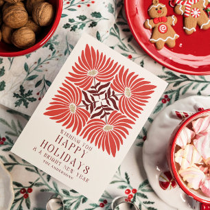 Cartão De Festividades Feliz Natal Foto Moderno Floral Vermelho Ousado