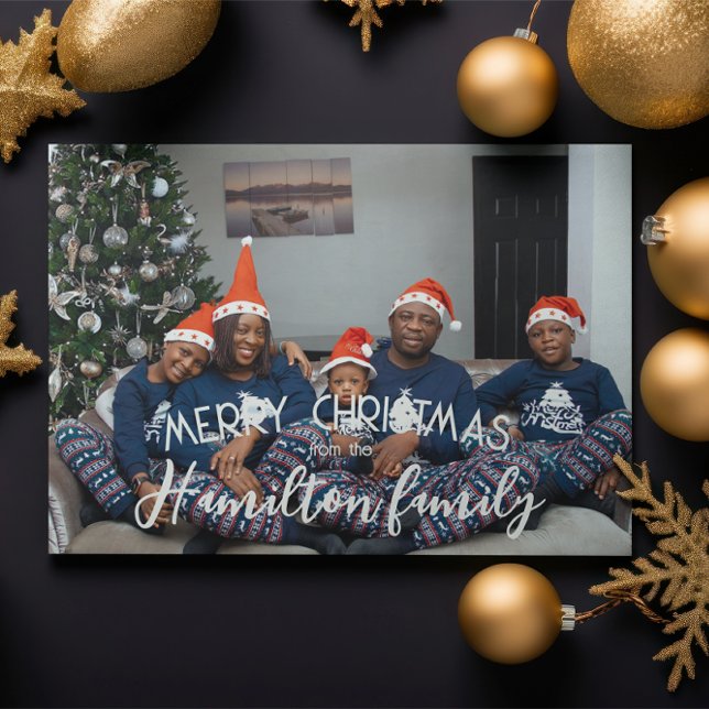 Cartão De Festividades Feliz Natal Foto Personalizada (Merry Christmas Personalized Photo Holiday Cards by Ricaso. Add your own photograph and text)