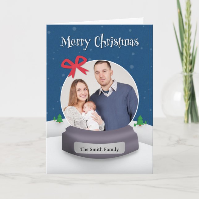 Cartão De Festividades Feliz Natal Foto Personalizada Bola de Neve  (Frente)