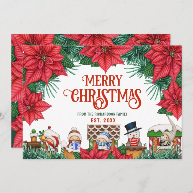 Cartão De Festividades Feliz Natal Foto Personalizada de Poinsettia Verme (Frente/Verso)