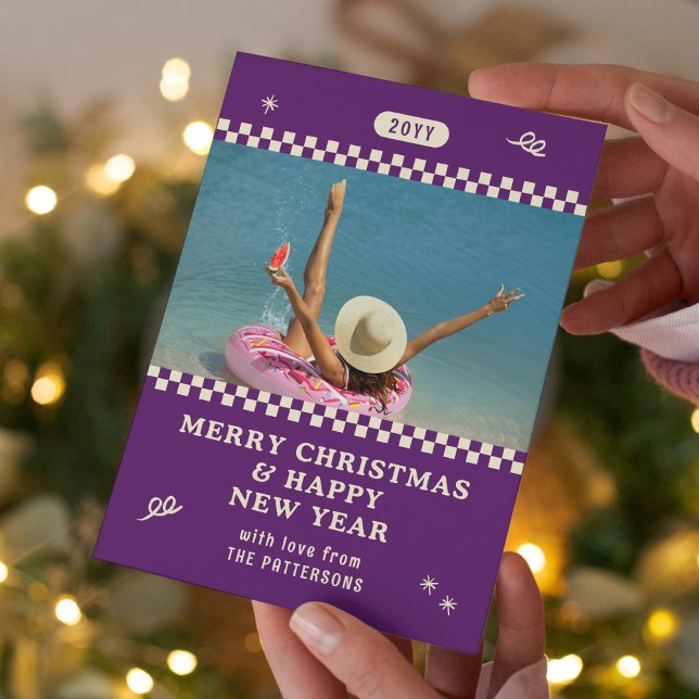 Cartão De Festividades Feliz Natal - Foto Roxo Personalizada (Criador carregado)