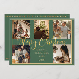 Cartão De Festividades Feliz Natal Foto Verde Script Dourado de Férias