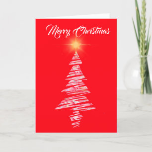 Cartão De Festividades Feliz Natal, fundo vermelho com árvore moderna