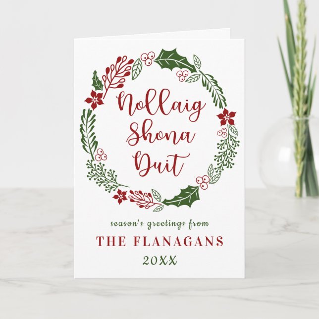 Cartão De Festividades Feliz Natal Gaélico Irlandês, Personalizado (Frente)