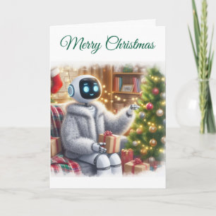 Cartão De Festividades Feliz Natal Garotas de Tecnologia Robot STEM Sauda