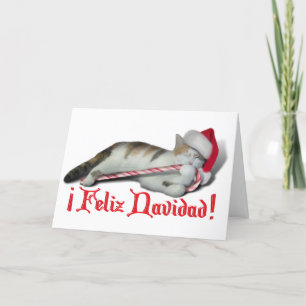 Cartão De Festividades Feliz Natal - Gatinho de Cana-de-Açúcar
