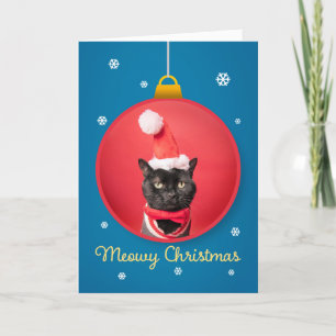 Cartão De Festividades Feliz Natal Gatinho Fofo de Chapéu de Papai Noel e