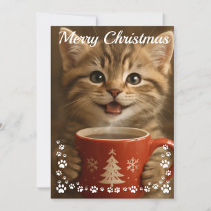 Cartão De Festividades Feliz Natal, gatinho fofo, foto moderno