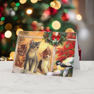 Cartão De Festividades Feliz Natal Gatinho Gatinho Aniversário assistind