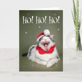 Cartão De Festividades Feliz Natal Gato Divertido Dizendo Ho Ho Ho