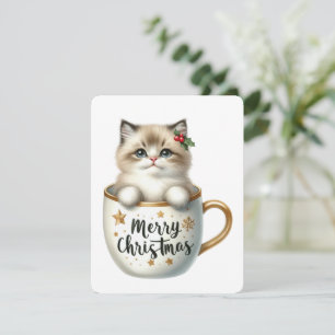 Cartão De Festividades Feliz Natal Gato Em Uma Caneca - Natal