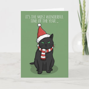 Cartão De Festividades Feliz Natal Gato Mal-Humorado Engraçado com Chapéu