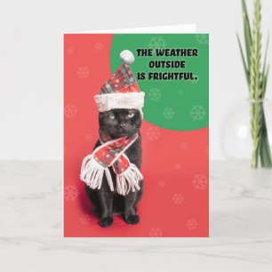 Cartão De Festividades Feliz Natal Gato Preto Grumpy Negra em Chapéu e Sc