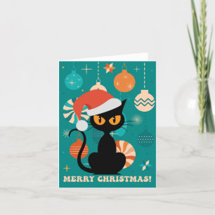 Cartão De Festividades Feliz Natal Gato Preto MCM