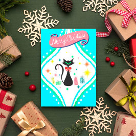 Cartão De Festividades Feliz Natal Gato Siames Retro