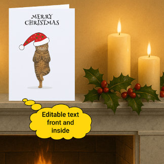 Cartão De Festividades Feliz Natal gato yoga