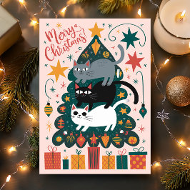 Cartão De Festividades Feliz Natal Gatos Empilhados