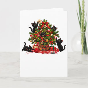 Cartão De Festividades Feliz Natal Gatos Pretos Árvore Gatinhos Fofos Pre