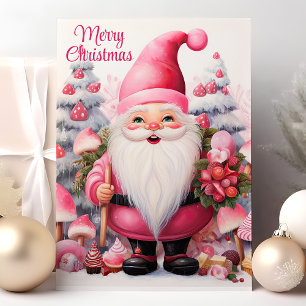 Cartão De Festividades Feliz Natal Gnome Rosa Caprichoso 